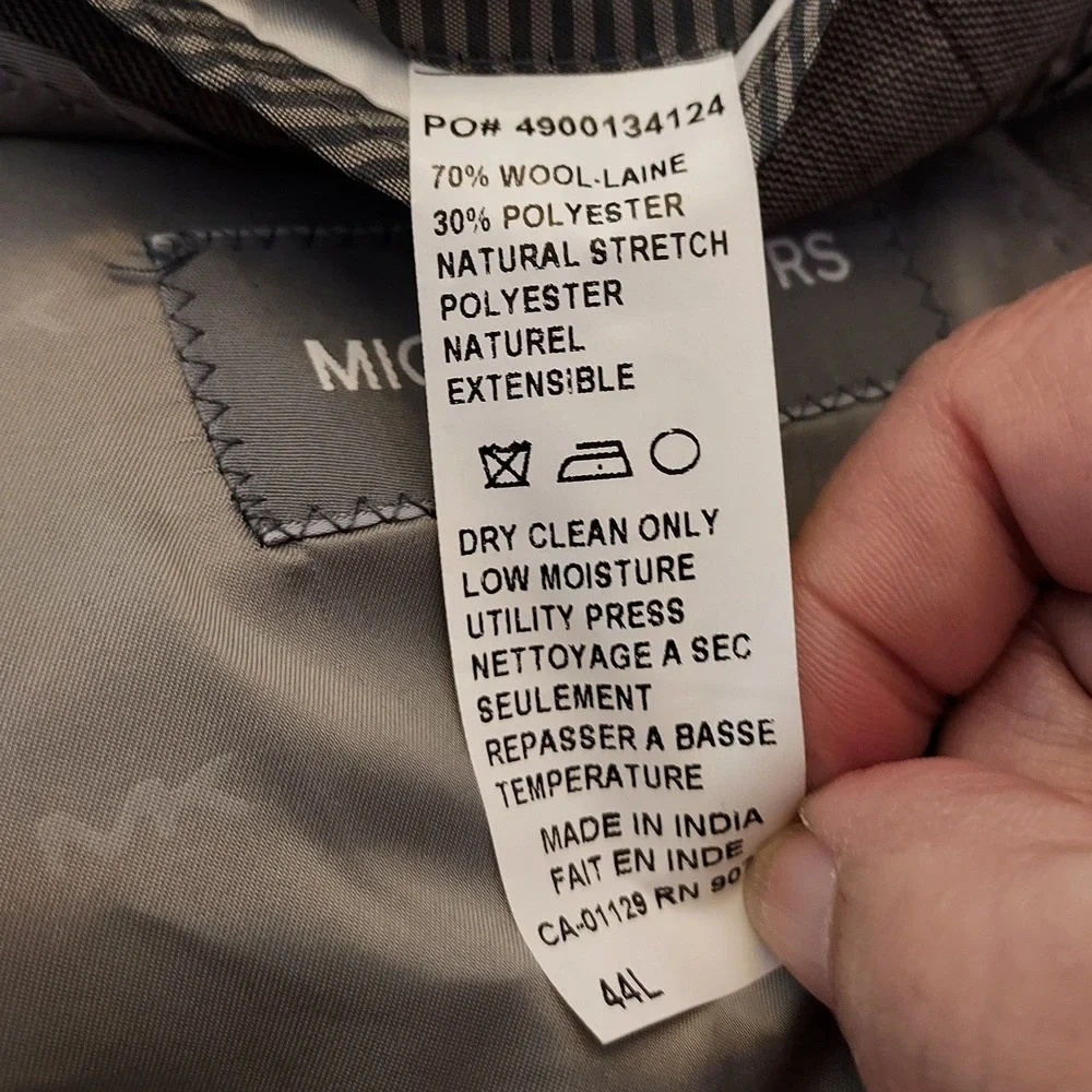 Michael Kors Mens Wool Blend Plaid Suit Jacket Blazer 44L Gray Natural Stretch